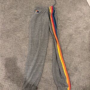 Aviator Nation Gray Joggers with Rainbow Stripe